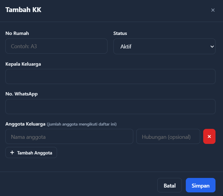 Form Tambah KK